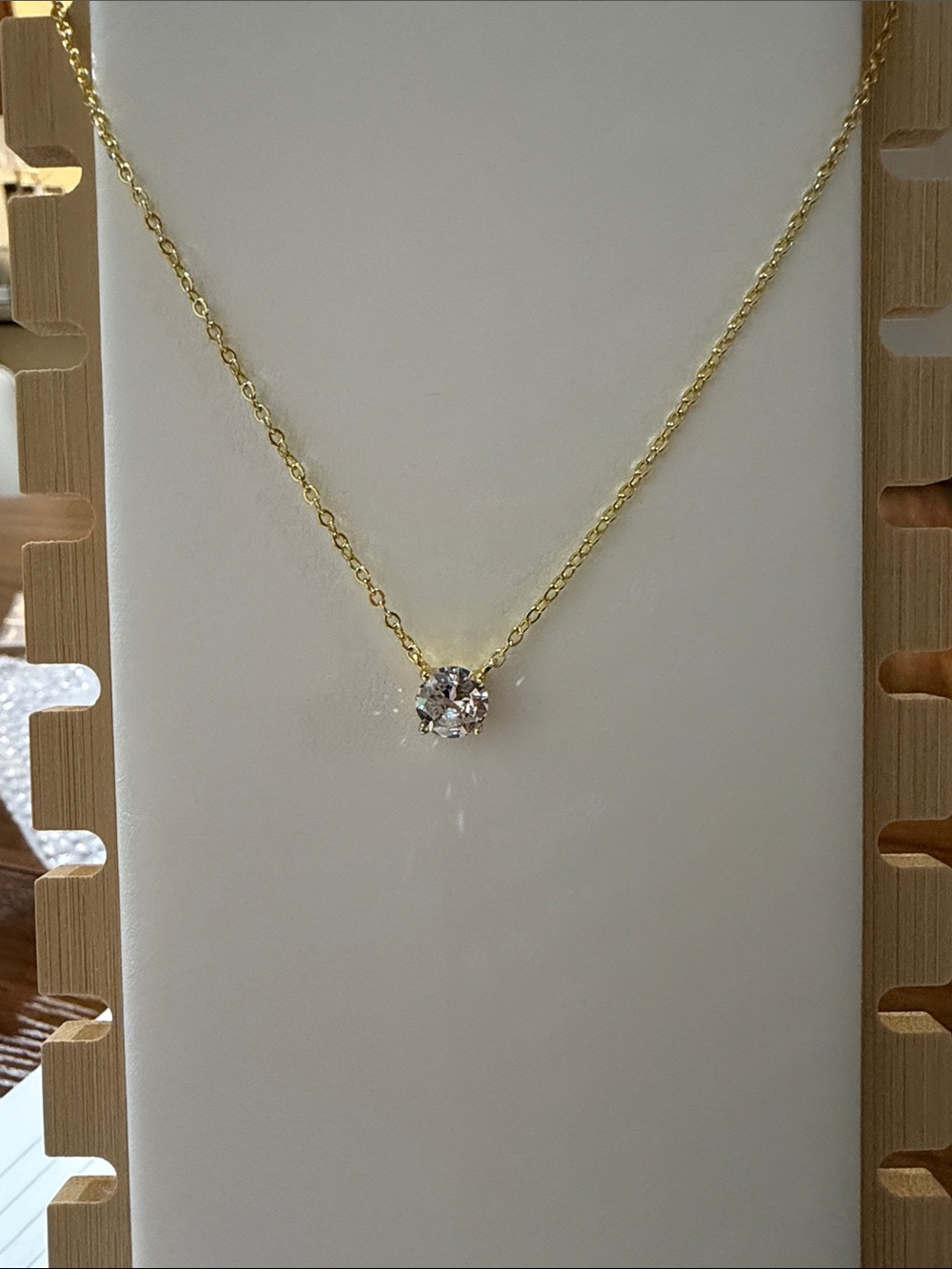 Classic Solitaire Gold Necklace with Clear Stone